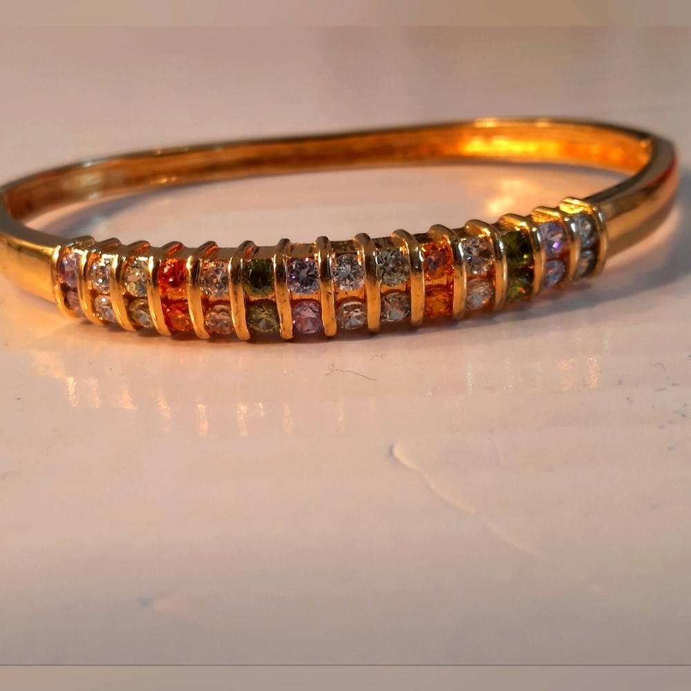 Gold Tone 18k Gold plate Multicolour Stones Bangle